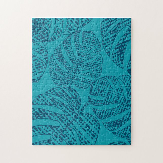 Blue monstera leaves . jigsaw puzzle (Vertical)