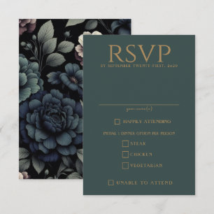 Blue Moody Floral Food Choices RSVP Card