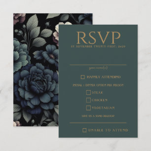 Blue Moody Floral Food Choices RSVP Card