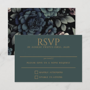 Blue Moody Floral RSVP Card