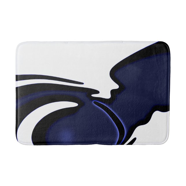 Blue Moon: Abstract Blue, White & Black Bath Mat (Front)