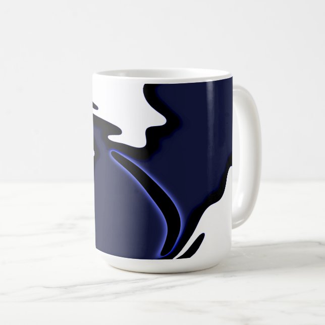 Blue Moon: Abstract Blue, White & Black Coffee Mug (Front Right)