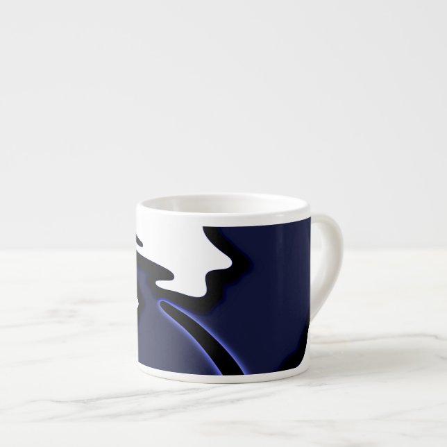 Blue Moon: Abstract Blue, White & Black Espresso Cup (Front Right)
