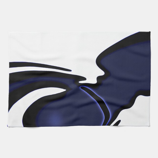 Blue Moon: Abstract Blue, White & Black Kitchen Towel (Horizontal)