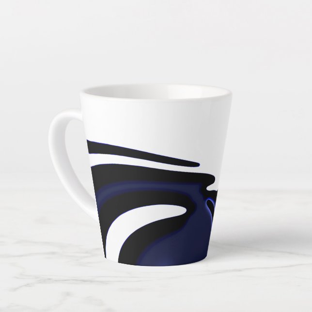 Blue Moon: Abstract Blue, White & Black Latte Mug (Left Angle)