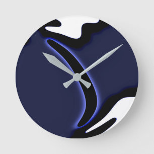 Blue Moon: Abstract Blue, White & Black Round Clock