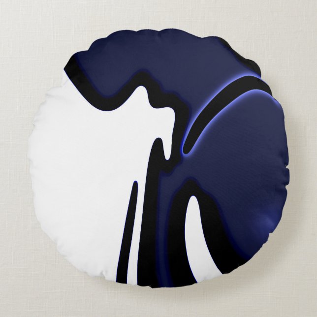 Blue Moon: Abstract Blue, White & Black Round Pillow (Front)