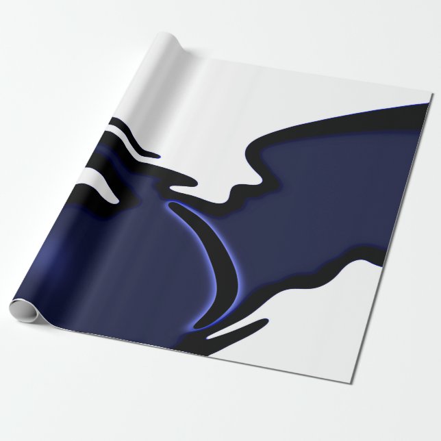 Blue Moon: Abstract Blue, White & Black Wrapping Paper (Unrolled)