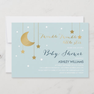 Blue Moon and Stars Baby Shower Invitation