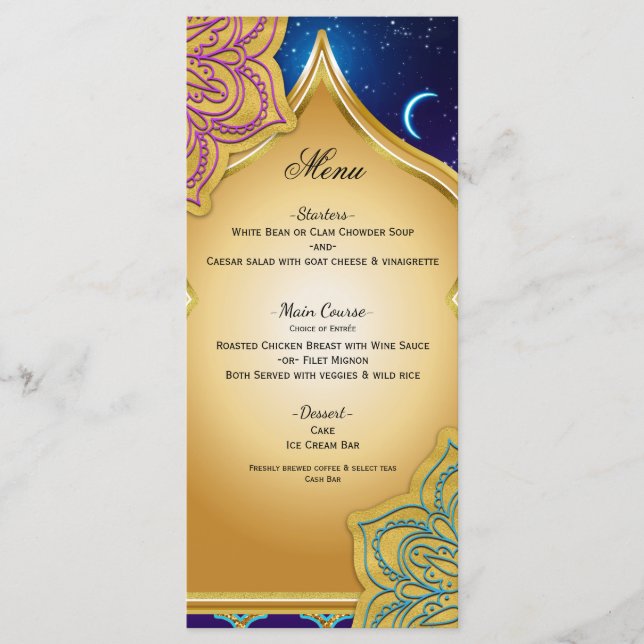 Blue Moon Arabian Nights Glam Gold Purple Menu (Devant)