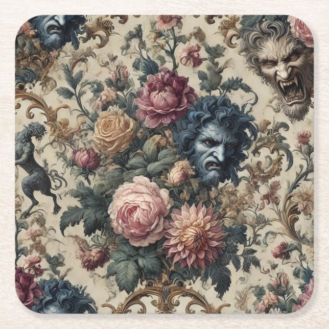 Blue Moon Grimoire – Gothic Victorian Square Paper Coaster (Front)