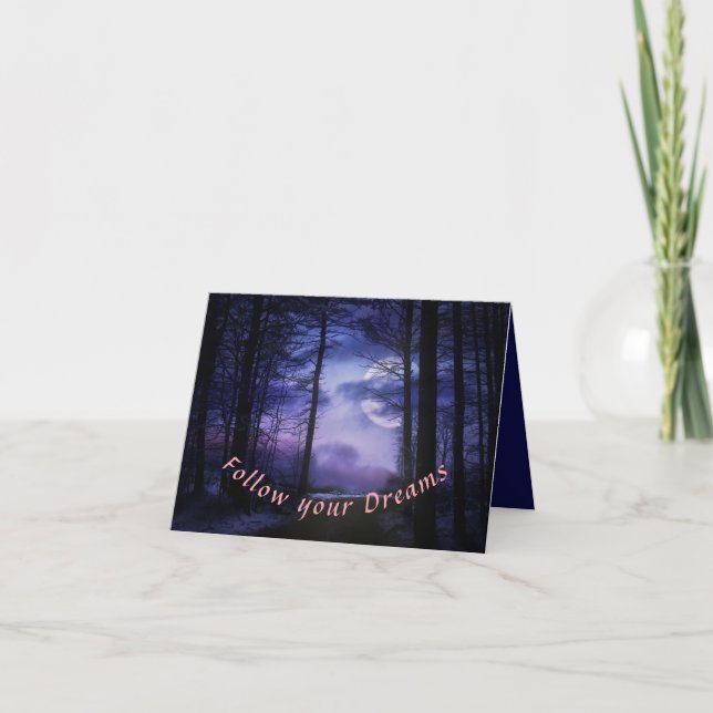 Blue Moon Inspiration Pink Follow your Dreams Holiday Card (Front)