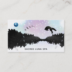 *~* Blue Moon Leaping Pine Tree Cosmic Rainbow Business Card