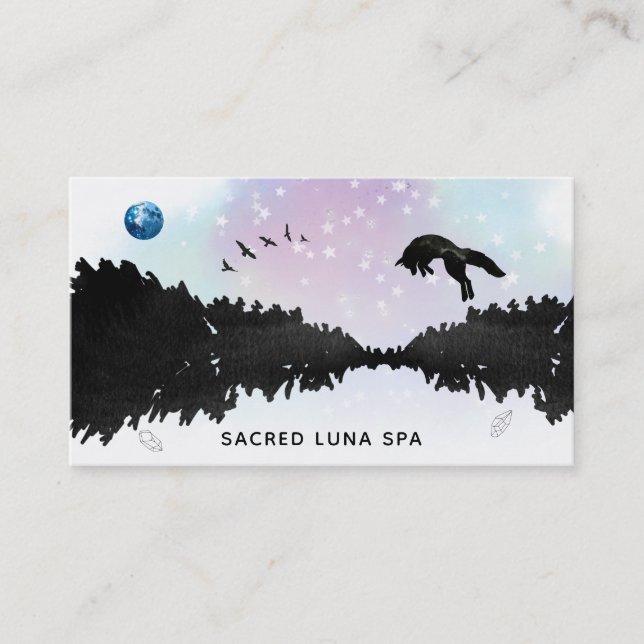 *~* Blue Moon Leaping Pine Tree Cosmic Rainbow Business Card (Front)