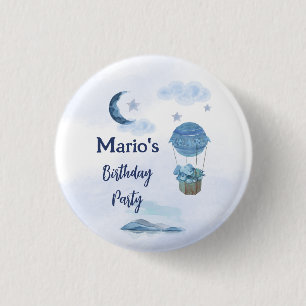 Blue moon little elephant birthday boy 1 inch round button