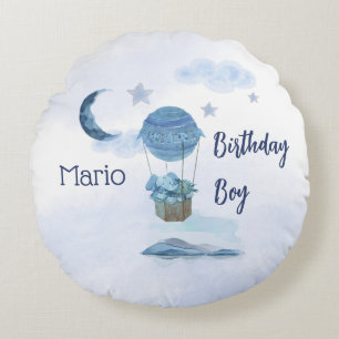 Blue moon little elephant birthday boy round pillow