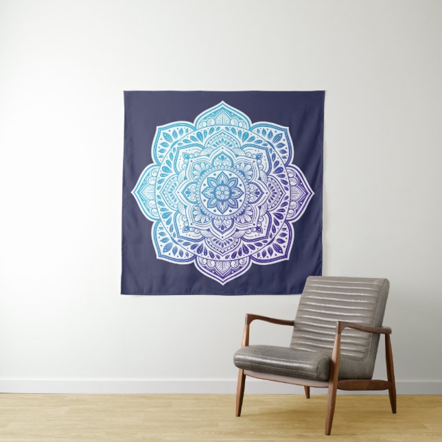 Blue Moon Mandala Fine Art Tapestry (In Situ)