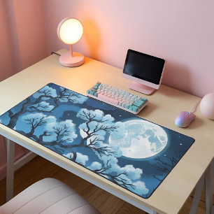 Blue moon night Aesthetic Black & Blue Anime  Desk Mat