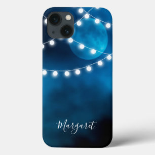 Blue moon night light strings name monogram iPhone 13 case