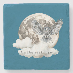 Blue Moon Owl Be Seeing You Stone Coaster