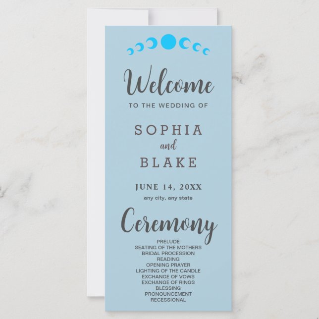 Blue Moon Phases Blue Wedding Program (Front)