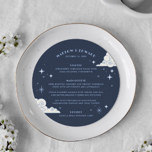 Blue Moon & Stars Celestial Wedding Menu Card
