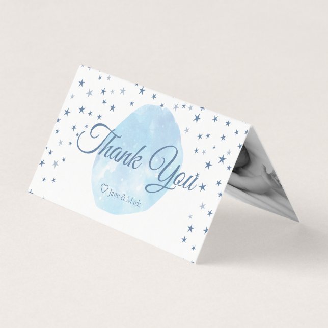 Blue Moon Stars Livres Baby shower Carte de remerc (Front)