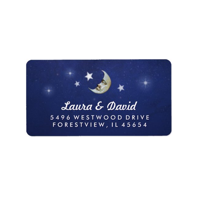Blue Moon & Stars Matching Wedding Address Label (Front)