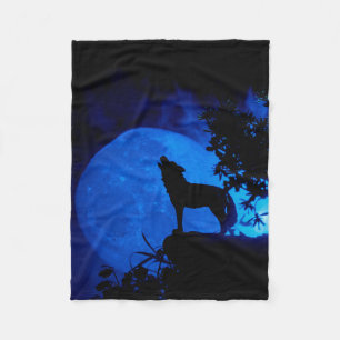 Blue Moon Wolf Fleece Blanket
