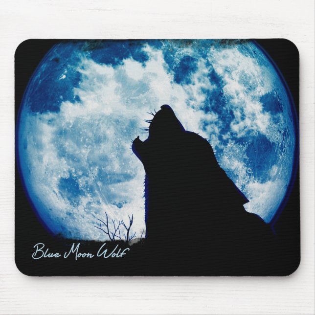 Blue Moon Wolf Mouse Pad (Front)