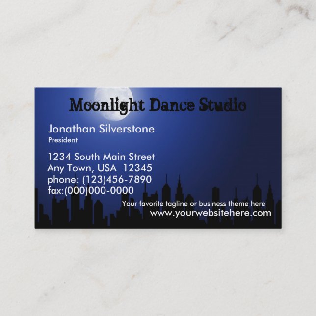 Blue Moonlight Business Cards, Dance Studio, Night Card (Front)