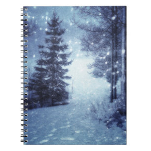 Blue Moonlit Magical Forest Winter Scene Notebook