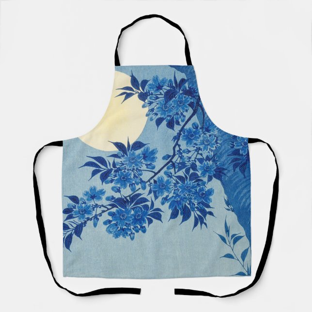 Blue Moonlit Tree: Japanese Cherry Blossom Night Apron (Front)