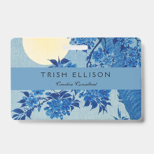 Blue Moonlit Tree: Japanese Cherry Blossom Night Badge