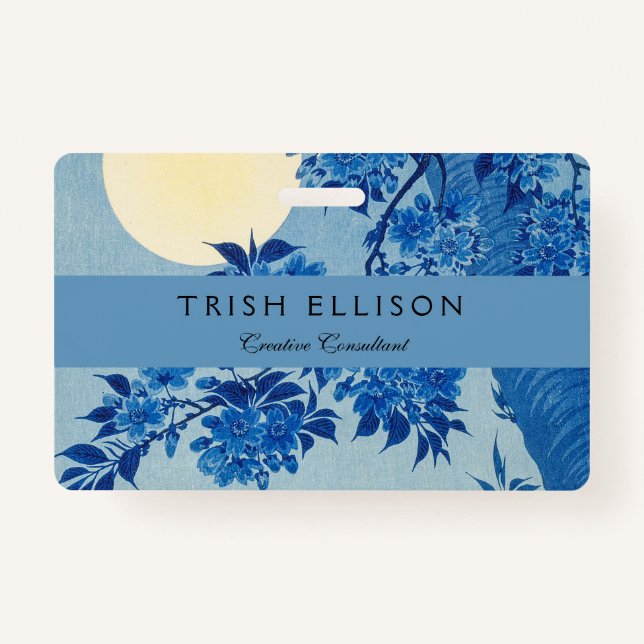 Blue Moonlit Tree: Japanese Cherry Blossom Night Badge (Front)
