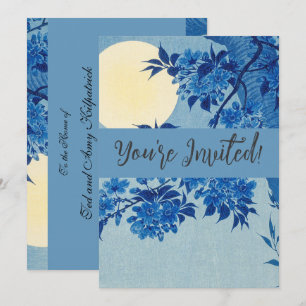 Blue Moonlit Tree: Japanese Cherry Blossom Night Invitation
