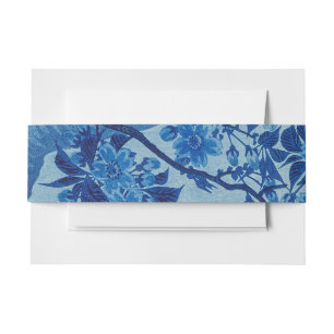 Blue Moonlit Tree: Japanese Cherry Blossom Night Invitation Belly Band