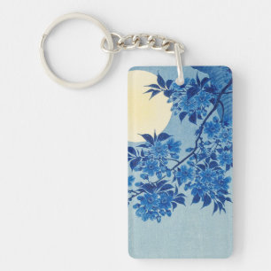 Blue Moonlit Tree: Japanese Cherry Blossom Night Keychain