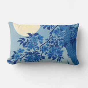 Blue Moonlit Tree: Japanese Cherry Blossom Night Lumbar Pillow