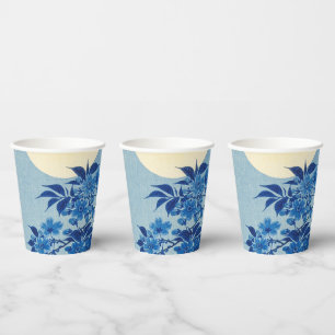 Blue Moonlit Tree: Japanese Cherry Blossom Night Paper Cups