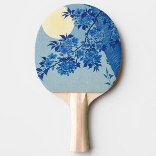Blue Moonlit Tree: Japanese Cherry Blossom Night Ping Pong Paddle
