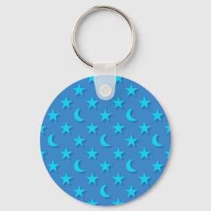 Blue moons and stars pattern keychain