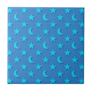 Blue moons and stars pattern tile