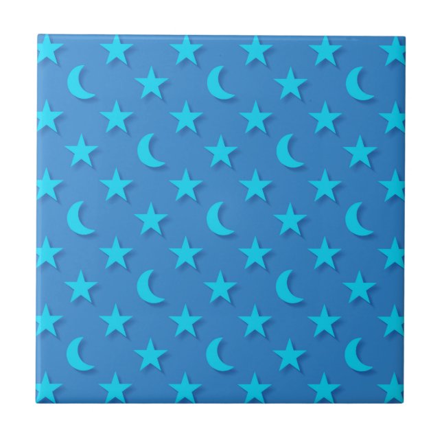 Blue moons and stars pattern tile (Front)