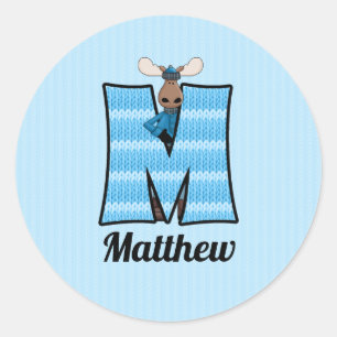 Blue Moose Monogram Letter M with Name Classic Round Sticker