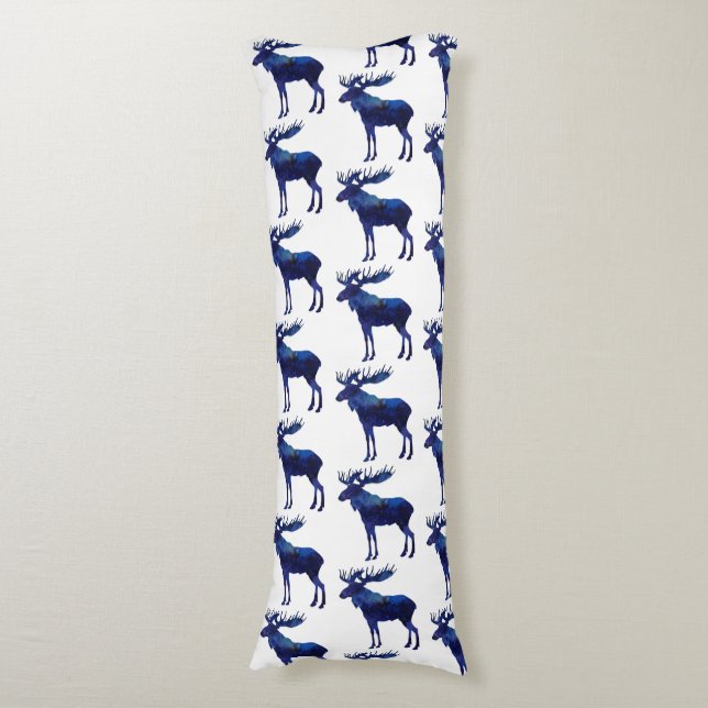 Blue Moose Silhouette Pattern Body Pillow (Front Vertical)