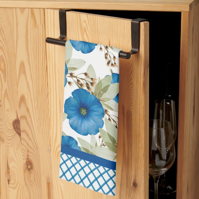 Blue Morning Glories and Lattice Work Kitchen Towel (Thirds Fold)