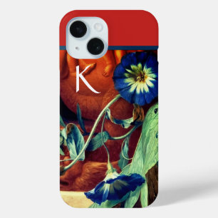 BLUE MORNING GLORIES FLORAL MONOGRAM iPhone 15 CASE