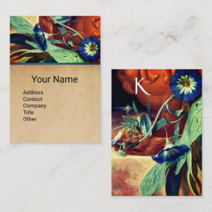BLUE MORNING GLORIES FLORAL PARCHMENT MONOGRAM  BU BUSINESS CARD