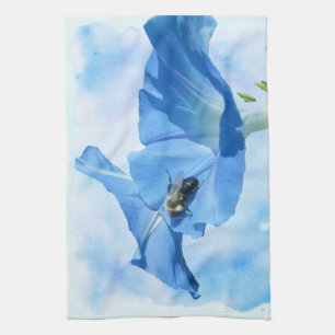 Blue Morning Glory and Bumblebee Kitchen Towel